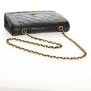 CHANEL Matelasse Chain Diana Shoulder Bag Lamb Skin Black Gold CC Auth 147913V-8