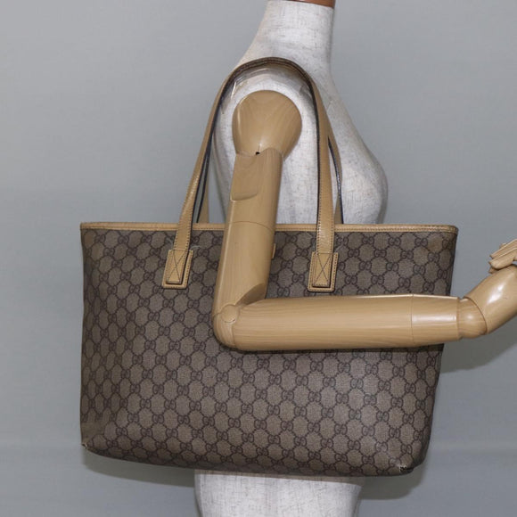 GUCCI GG Supreme Tote Bag PVC Beige Silver 211137 Auth 147938