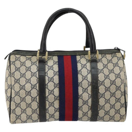 GUCCI GG Supreme Sherry Line Boston Bag PVC Navy Gold 012 3842 33 39 Auth 147940 - 0