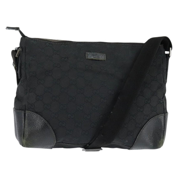 GUCCI GG Canvas Shoulder Bag Black Silver 114273 Auth 147943
