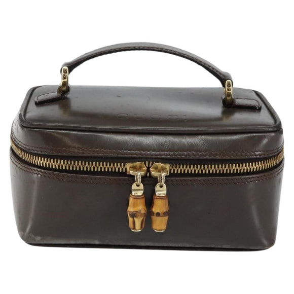 GUCCI Bamboo Vanity Hand Bag Leather Brown Gold 032 1705 0151 Auth 147944