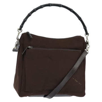 GUCCI Bamboo Hand Bag Nylon 2way Brown Silver 000 2404 Auth 147946