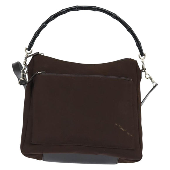 GUCCI Bamboo Hand Bag Nylon 2way Brown Silver 000 2404 Auth 147946
