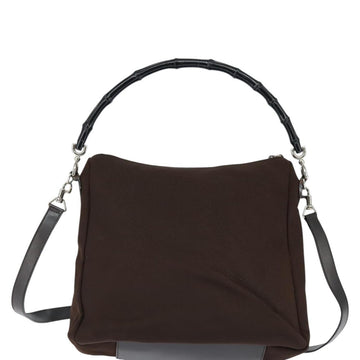 GUCCI Bamboo Hand Bag Nylon 2way Brown Silver 000 2404 Auth 147946 - 0