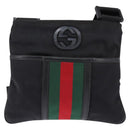 GUCCI Web Sherry Line Shoulder Bag Nylon Black 181068 Auth 147947-13