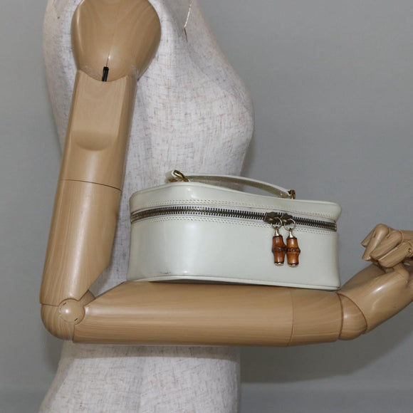 GUCCI Bamboo Vanity Hand Bag Leather White Gold 032 1956 0151 Auth 147948
