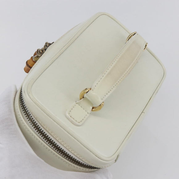 GUCCI Bamboo Vanity Hand Bag Leather White Gold 032 1956 0151 Auth 147948