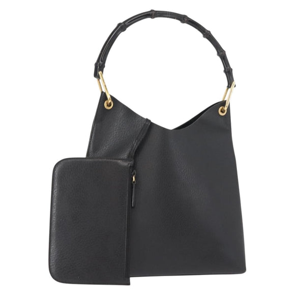 GUCCI Bamboo Shoulder Bag Leather Black Gold 001 2113 1880 Auth 147949