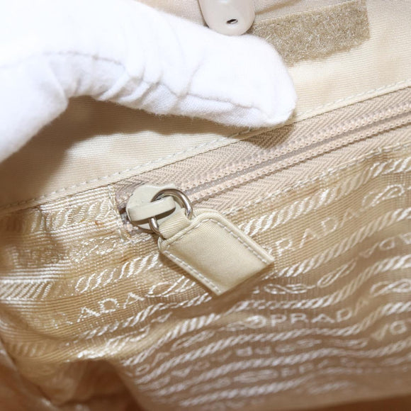 PRADA Tote Bag Nylon Ivory Silver Auth 147950