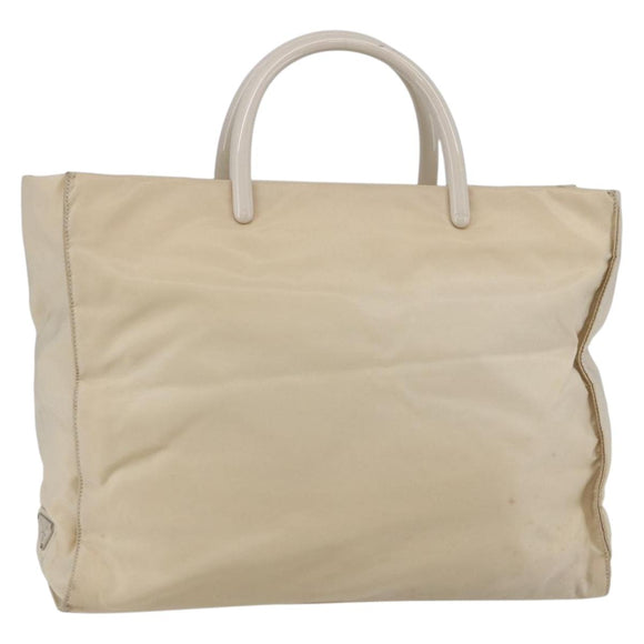 PRADA Tote Bag Nylon Ivory Silver Auth 147950