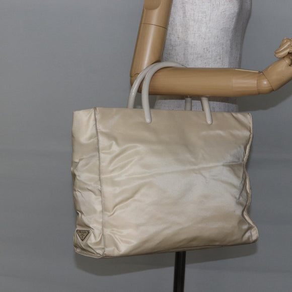PRADA Tote Bag Nylon Ivory Silver Auth 147950