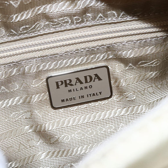 PRADA Tote Bag Nylon Ivory Silver Auth 147951