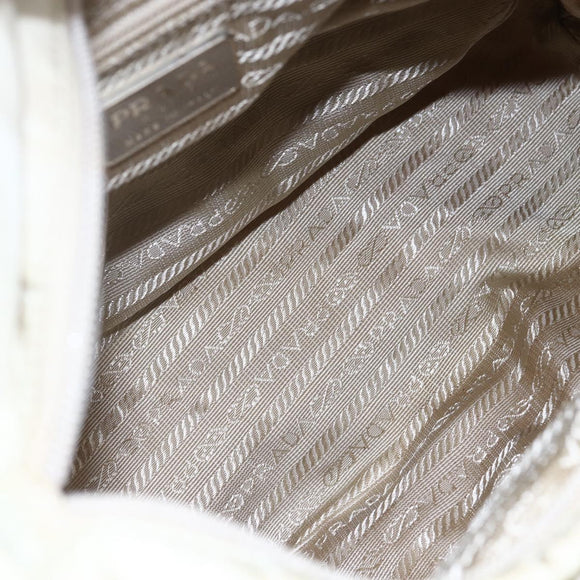 PRADA Tote Bag Nylon Ivory Silver Auth 147951