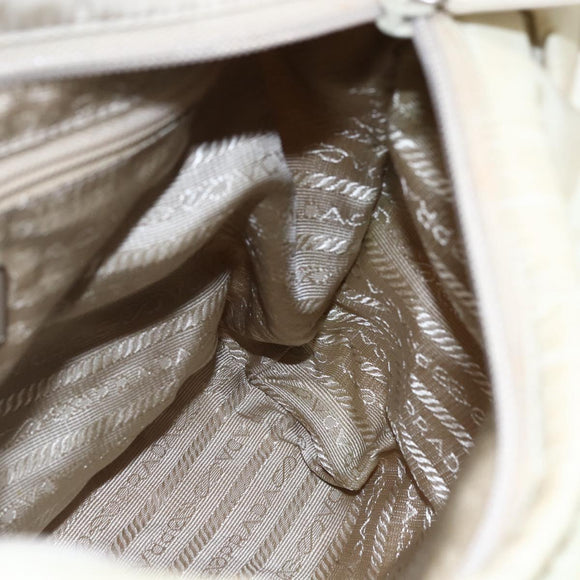 PRADA Tote Bag Nylon Ivory Silver Auth 147951