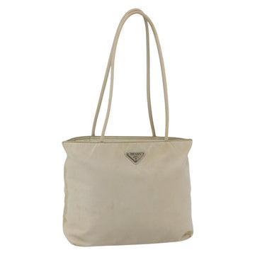 PRADA Tote Bag Nylon Ivory Silver Auth 147951