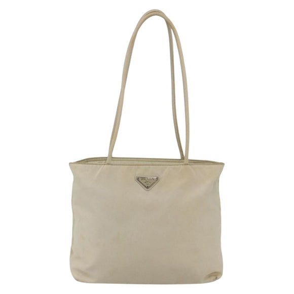 PRADA Tote Bag Nylon Ivory Silver Auth 147951