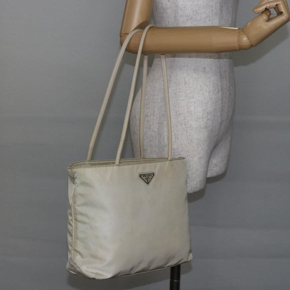 PRADA Tote Bag Nylon Ivory Silver Auth 147951