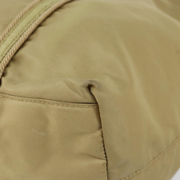 PRADA Tote Bag Nylon Beige Silver Auth 147952