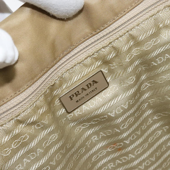 PRADA Tote Bag Nylon Beige Silver Auth 147952