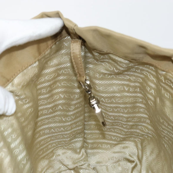 PRADA Tote Bag Nylon Beige Silver Auth 147952