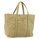 PRADA Tote Bag Nylon Beige Silver Auth 147952-1