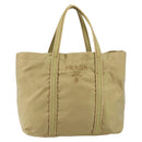 PRADA Tote Bag Nylon Beige Silver Auth 147952-13
