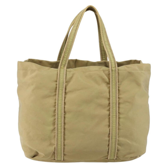 PRADA Tote Bag Nylon Beige Silver Auth 147952