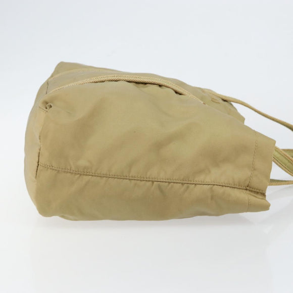 PRADA Tote Bag Nylon Beige Silver Auth 147952