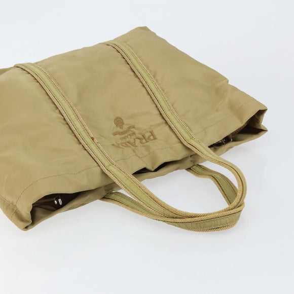 PRADA Tote Bag Nylon Beige Silver Auth 147952