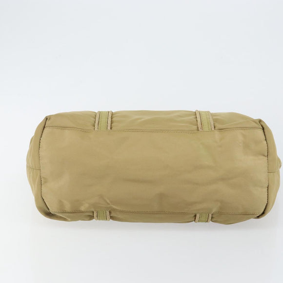 PRADA Tote Bag Nylon Beige Silver Auth 147952