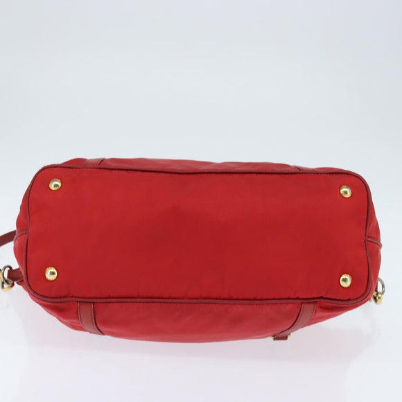PRADA Tote Bag Nylon 2way Red Gold Auth 147953