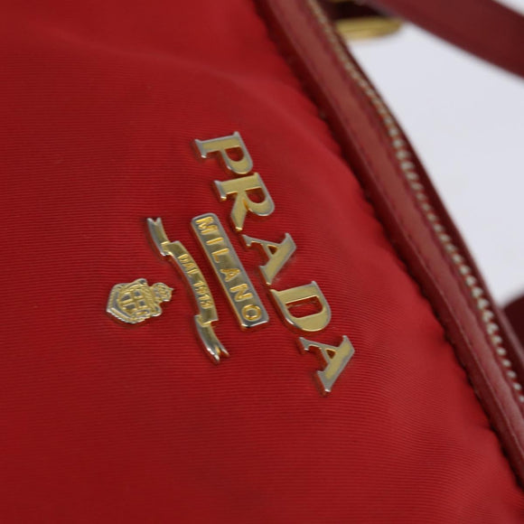 PRADA Tote Bag Nylon 2way Red Gold Auth 147953