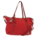 PRADA Tote Bag Nylon 2way Red Gold Auth 147953-1