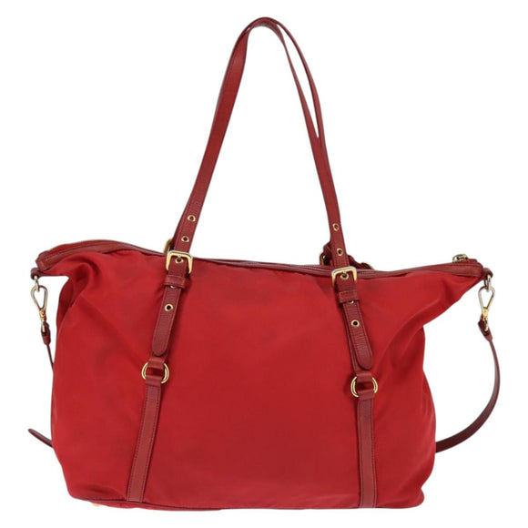 PRADA Tote Bag Nylon 2way Red Gold Auth 147953