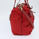 PRADA Tote Bag Nylon 2way Red Gold Auth 147953-3
