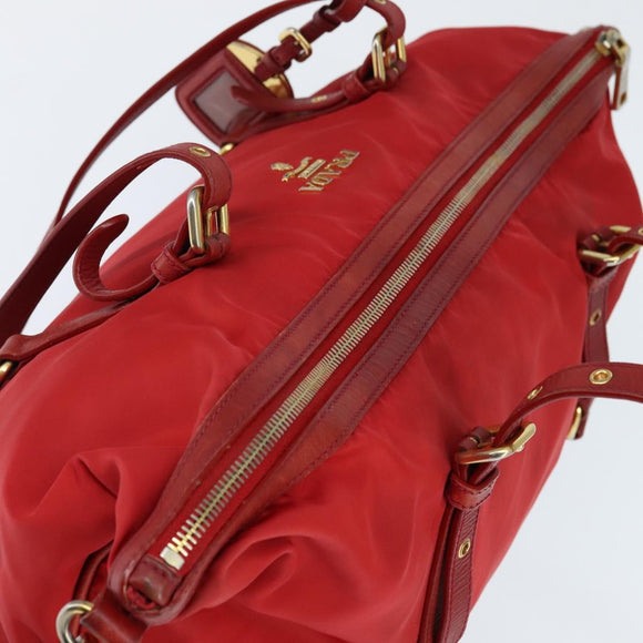 PRADA Tote Bag Nylon 2way Red Gold Auth 147953