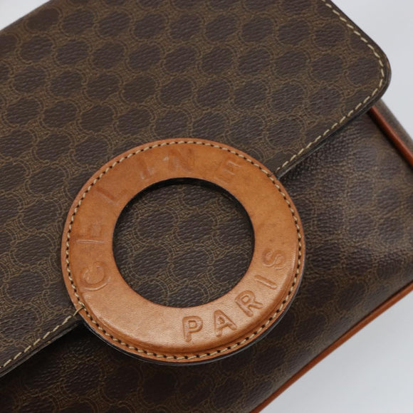 CELINE Macadam Canvas Circle Shoulder Bag PVC Leather Brown Gold Auth 147957