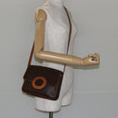 CELINE Macadam Canvas Circle Shoulder Bag PVC Leather Brown Gold Auth 147957-22
