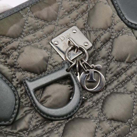 Christian Dior Canage Hand Bag Nylon Gray Silver Auth 147959