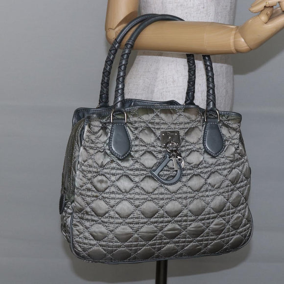 Christian Dior Canage Hand Bag Nylon Gray Silver Auth 147959