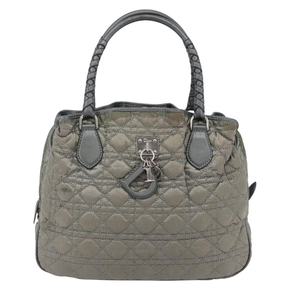 Christian Dior Canage Hand Bag Nylon Gray Silver Auth 147959
