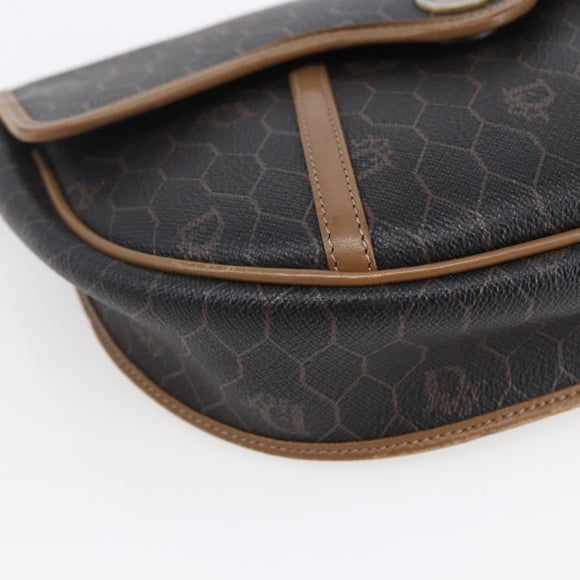 Christian Dior Honeycomb Canvas Shoulder Bag PVC Black Brown gold Auth 147960
