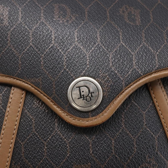 Christian Dior Honeycomb Canvas Shoulder Bag PVC Black Brown gold Auth 147960