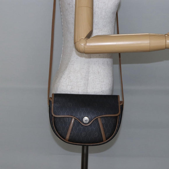 Christian Dior Honeycomb Canvas Shoulder Bag PVC Black Brown gold Auth 147960