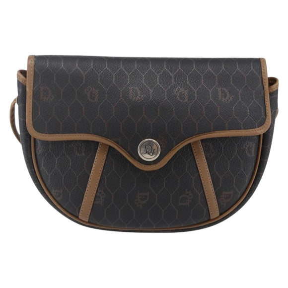 Christian Dior Honeycomb Canvas Shoulder Bag PVC Black Brown gold Auth 147960