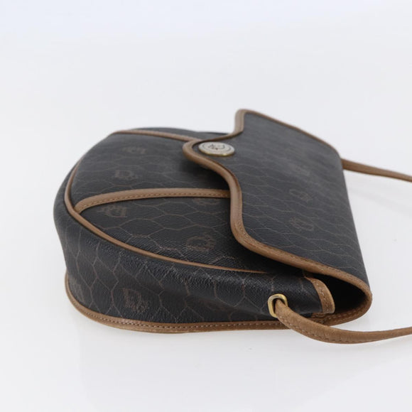 Christian Dior Honeycomb Canvas Shoulder Bag PVC Black Brown gold Auth 147960