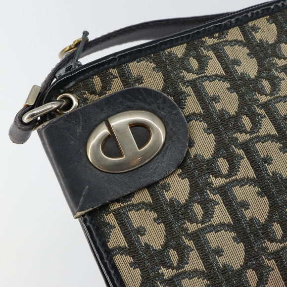 Christian Dior Trotter Canvas Shoulder Bag Navy Gold Auth 147961