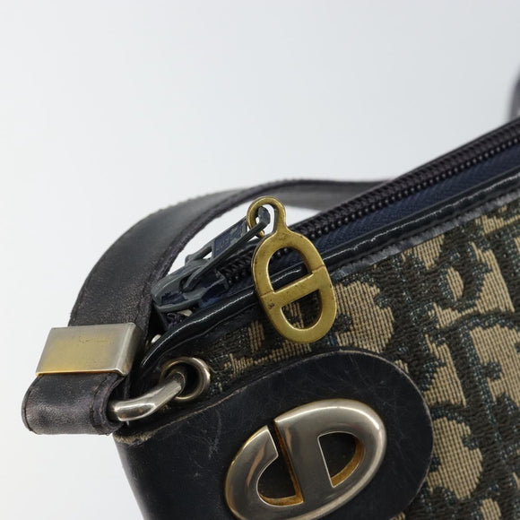 Christian Dior Trotter Canvas Shoulder Bag Navy Gold Auth 147961