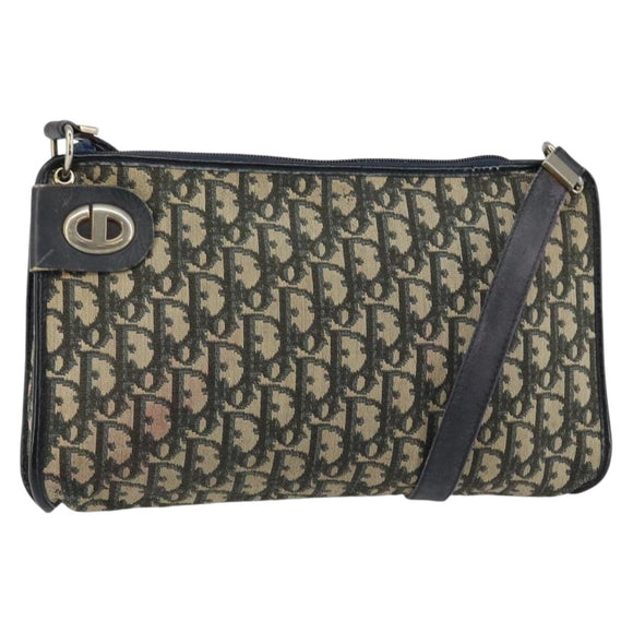 Christian Dior Trotter Canvas Shoulder Bag Navy Gold Auth 147961