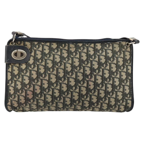 Christian Dior Trotter Canvas Shoulder Bag Navy Gold Auth 147961